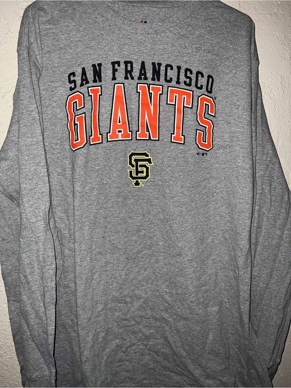 Majestic San Francisco Giants Gray Long Sleeve Shirt with Orange Lettering